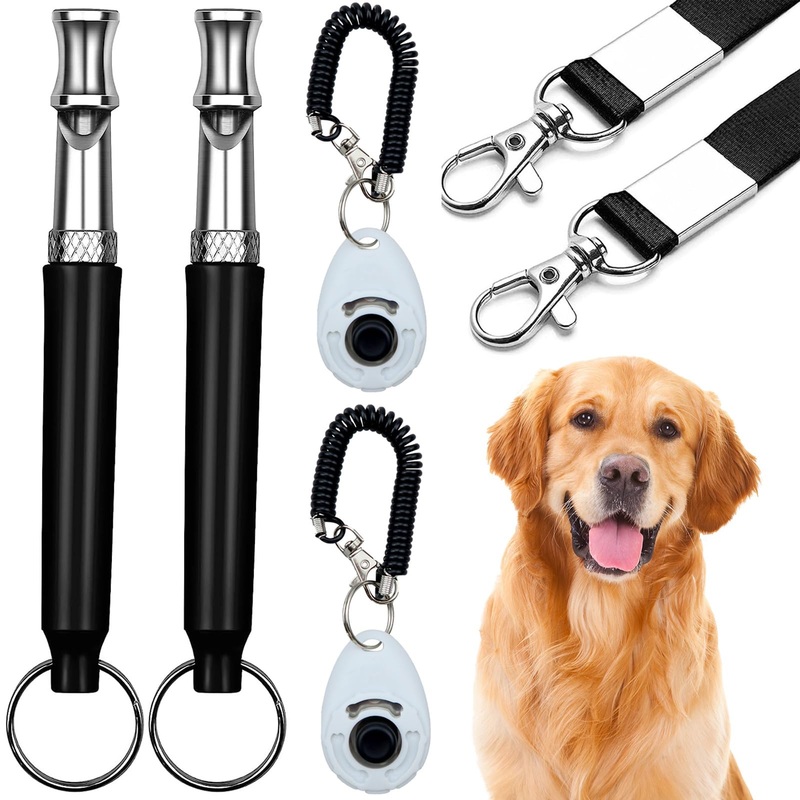 2 Pack Dog Whistle, 2 Pack Dog Clicker, 2Pack Lanyard, Dog Training Kit, Professional Recall Dog Training Whistles, Adjustable Ultrasonic Silent Dog Whistle (Black) black
