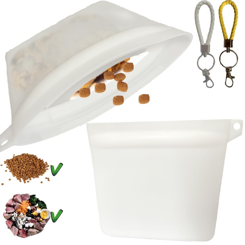 2 Packs Dog Training Silicone Treat Pouch-Small Training Bag for Dry or Wet Dog Treats/Food, Sealable Training Treat Bag for Pets-BPA Free (White) white