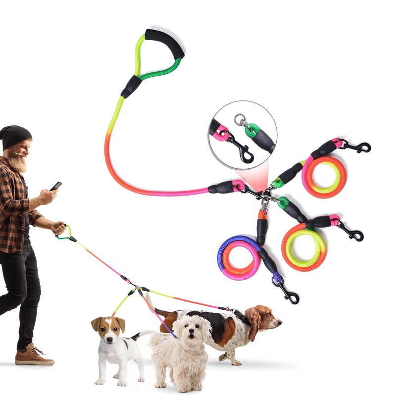 3 Way Dog Leash, 75 Inch Dog Leash Detachable 360 Swivel No Tangle with Soft Padded Handle for Small/Medium Dogs PT048 Multi-Colored