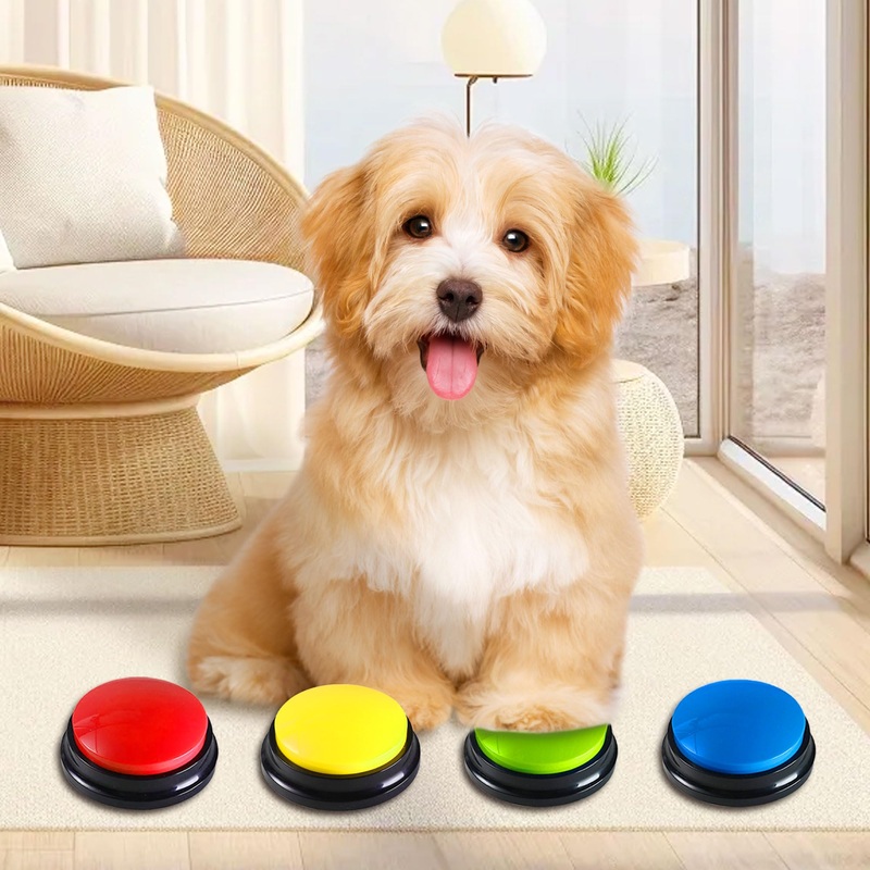 4 Color Dog Communication Talking Button Set – 30 Seconds Repeatable Dog Speaking Buttons, Easy to Use Buttons for Dogs to Communicate, Talking Buttons for Dogs Present Set. 4 colors