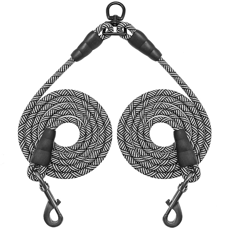 5 FT Double Dog Leash Coupler, Tandem Leash for Two Dogs, No Tangle 360 Swivel Rotation Dual Strong Dog Leash Splitter, for Large Medium Strong Puppy Dogs (3/8inch- Black) 3/8″D x 5ft