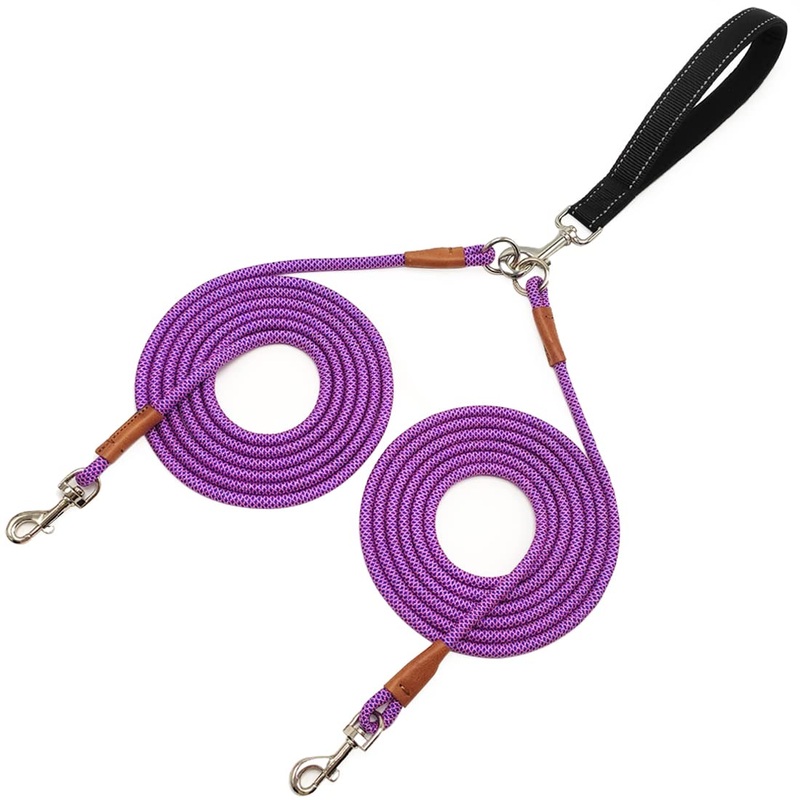 8FT Double Dog Leash, 2 Way Mulitiple Dog Leash Detachable No Tangle with Soft Padded Handle, 1/4″ Rope Dual Dog Leash for 2 Dogs Outdoor Walking pink blue 8ft* 1/4″