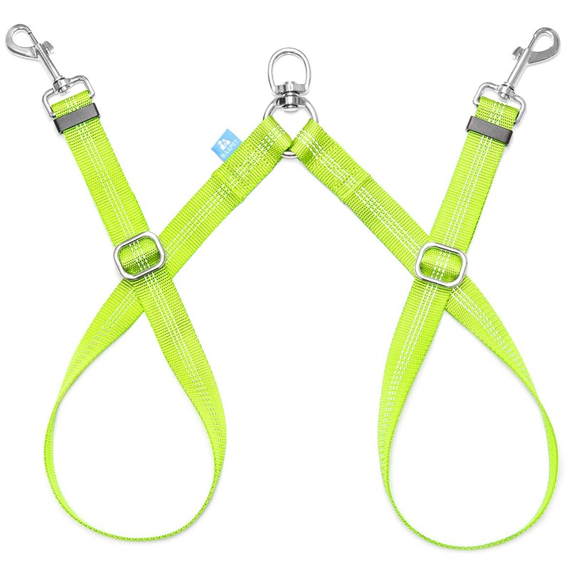 BAAPET Double Dog Leash Splitter, Tangle Free Dual Dog Leash Coupler, Two Dog Walking and Training Extension for Small Medium or Large Dogs (3/4” x 20~32 Inch, Green) 2 Splitter (3/4” x 20-32”)