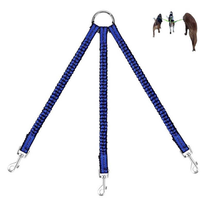Bungee Triple Dog Coupler Leash Tangle Free 3 Three Way Stretchy Lead Split Lease Extender for Training Walking Trio Double Small Doggies Puppy