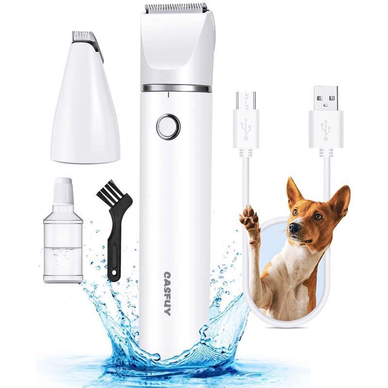 Casfuy Cordless Dog Paw Trimmer – Low Noise Small Dog Clippers with Double Blades USB Rechargeable Grooming Clipper for Dogs Cats and Small Pets for Trimming Hair around Paws, Eyes, Ears, Face, Rump White