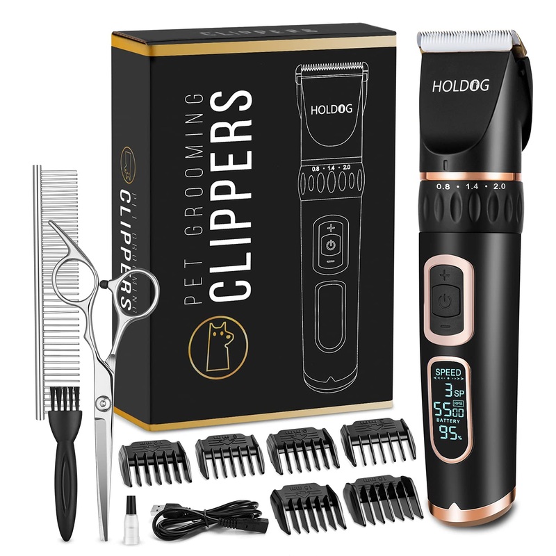 Dog Clippers Professional Heavy Duty Grooming Clipper 3-Speed Low Noise High Power Rechargeable Cordless Pet Tools for Small & Large Dogs Cats Pets with Thick Coats Black