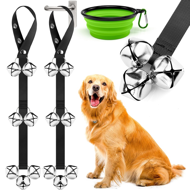 Dog Doorbells Premium Quality Training Potty Dog Bells, Adjustable Door Bell Length for Small, Medium and Large Dogs, A Convenient Way to Train Your Puppy – 7 Large Loud & Crisp DoorBells 02 Black/Black