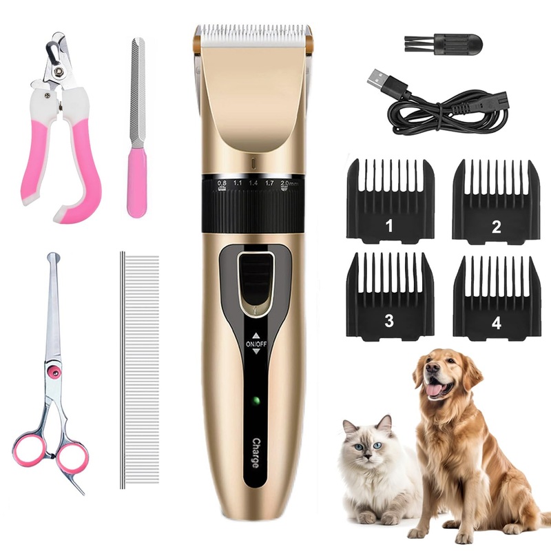 Dog Grooming Kit, Low Noise Professional Dog Grooming Clippers, Dog Hair Trimmer, Rechargeable Cordless Pet Hair Clippers Tools for Dogs Cats Pets