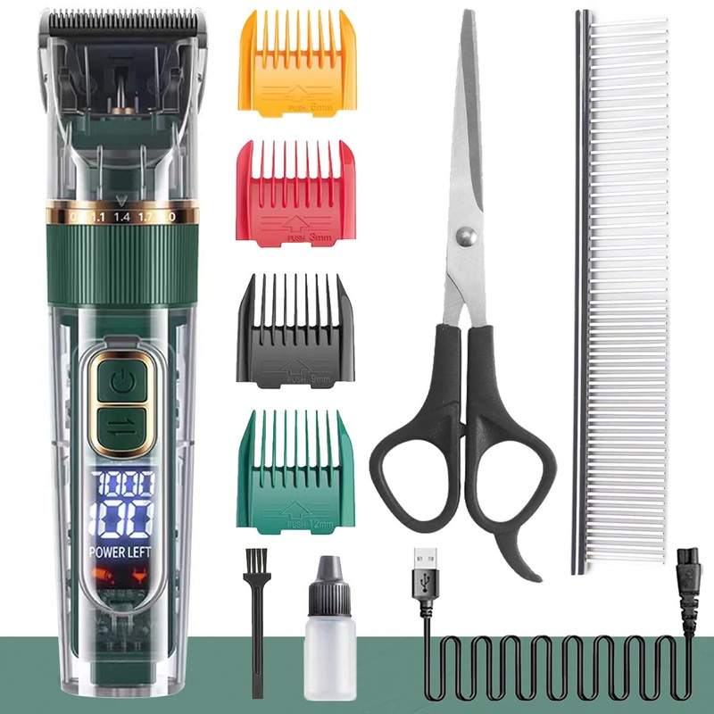 Dog Hair Clippers,Dog Grooming Clippers Kit with Led Display,Pet Clippers Grooming for Dogs Thick Coats,Low Noise Heavy Duty Pet Hair Shaver Trimmers (Green) Green