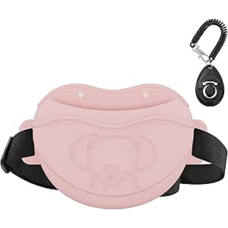 Dog Treat Pouch Kit, Silicone Treat Bag Fanny Pack with Waist Belt Magnetic Closure Pouches, with Dog Clicker and Silent Whistle for Pet Training Walking(Pink) Pink