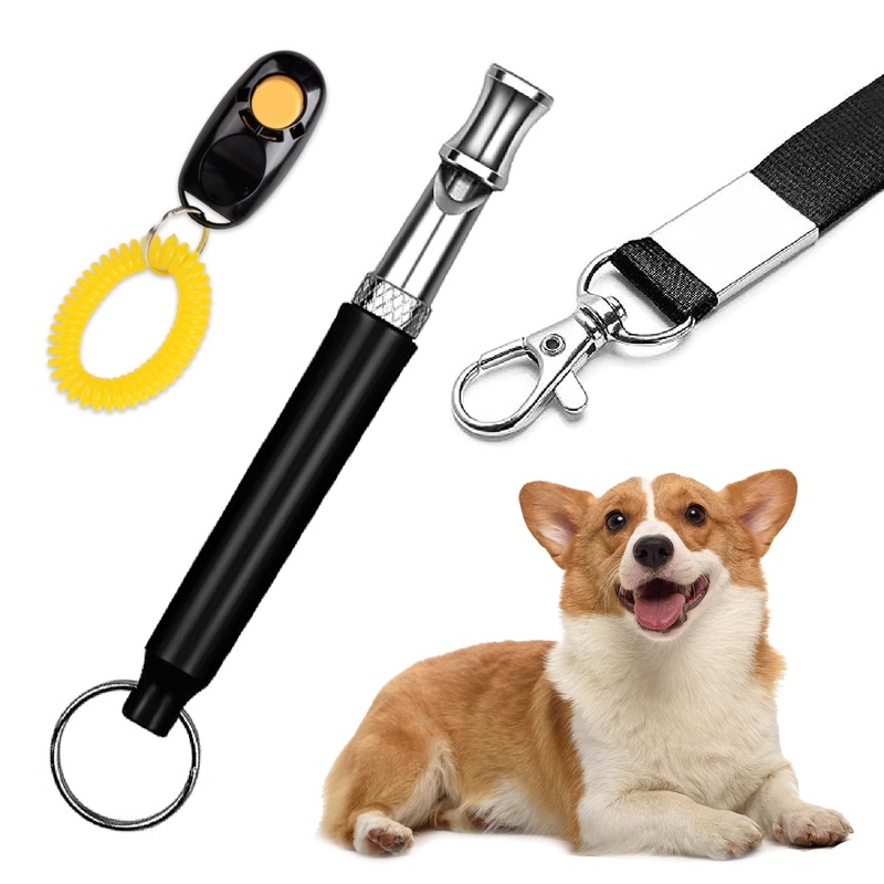 Dog Whistles – 2Pcs Dog Whistle to Stop Barking, Adjustable Frequency,1 Pack Dog Clicker, Lanyard included, Suitable for Large Dogs, Small Dogs and Pet Dogs for Professional Recall Training (Black)