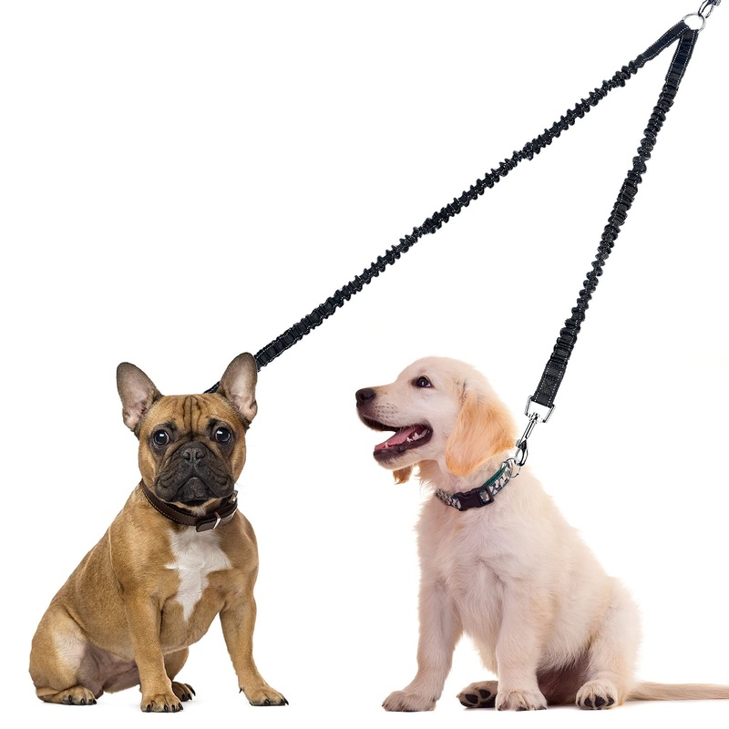 Double Dog Leashes, 360 Swivel Rotation No Tangle Dual Dog Lead Splitter with Adjustable Length Buckle Double Dog Walking & Training Leash No Slip Leash for Outside Running(Black) Black