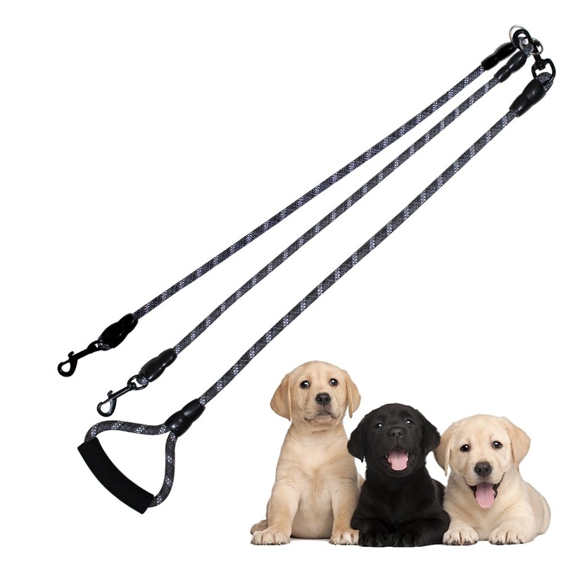 Dual Dog Leash, Reflective Heavy Duty Two Dog Leash for Small Medium Large Dogs, 2 Dog Leashes, 360 Swivel Tangle Free with Comfortable Handle, Support Add to Multiple Rope, Black Double Leashes