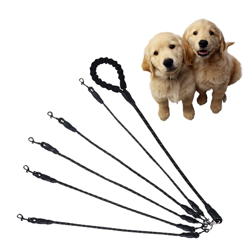 Five Dog Leash,Comfortable 5 Dog Leash with Reflective,360 Swivel No Tangle Five Dog Training Leash,for Multiple Large Medium Small Dogs (Black, Five Leashes) Black