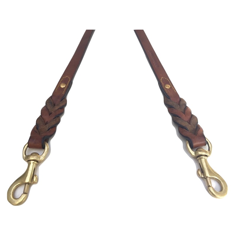 Leather Braided Coupler Dog Leash for Two Dogs, Brown – Walk 2 Dogs with only 1 Lead – 18 Inches Long x 3/4 inch Wide 3/4″ Wide x 18″ Long
