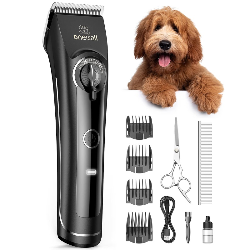 oneisall Dog Clippers for Grooming Doodles Poodles Thick Curly Hair,Low Noise Heavy Duty Dog Grooming Kit with Detachable Metal Blades