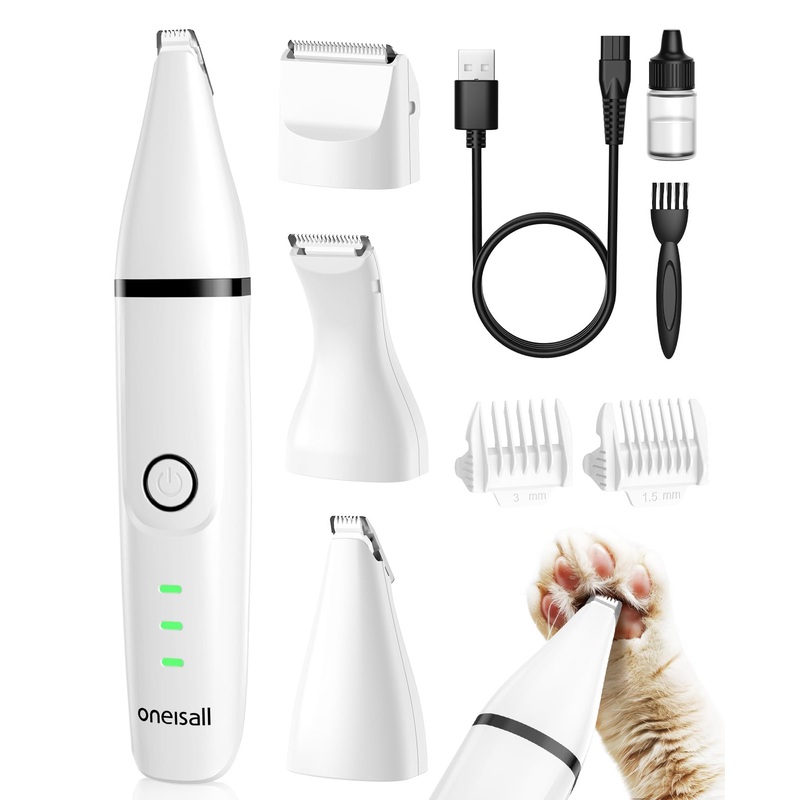 oneisall Quiet Cat Paw Trimmer, Cordless Cat Shaver, 3 in 1 Cat Hair Trimmer, Rechargeable Cat Clippers Pet Clippers for Cats, Cat Trimmer for Paws, Butt, Knotted, Dingleberry