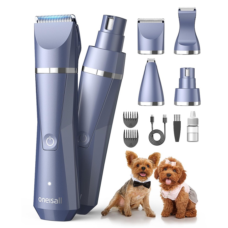 oneisall Small Dog Clippers Grooming Kit, 4 in 1 Quiet Cordless Dog Paw Trimmer & Nail Grinders,IPX7 Waterproof Dog Trimmers for Small Dogs