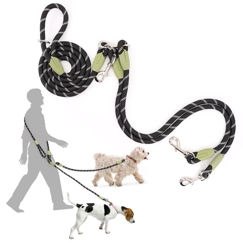 pawstrip Hands Free Dog Leash 2 Dogs Reflective Dog Double Leash Dual Leashes for Two Dogs Heavy Duty Crossbody Dog Leash with Coupler Large Medium Dogs Training Leash Black