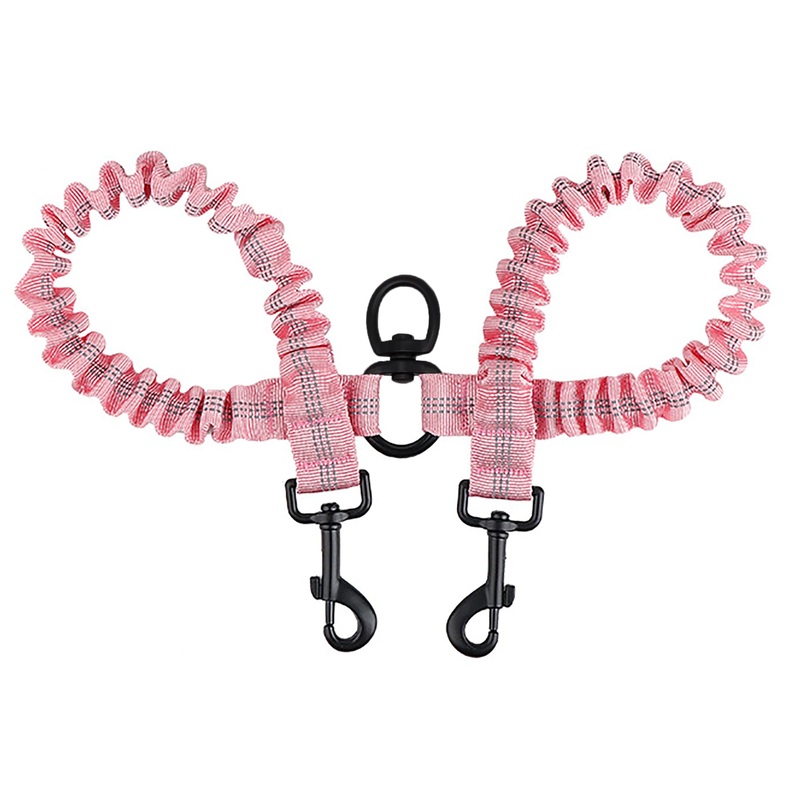 Pet Double Dog Leash, Comfortable Shock Absorbing Reflective Bungee Lead Walk 2 Dogs with Ease, 360 Swivel No Tangle Double Dog Walking &Training Leash, Dual Dog Leash Accessory (Pink) Pink