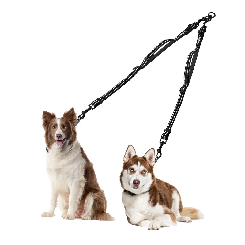 PetBonus Dual Dog Leash Splitter, No Tangle Detachable Double Leashes Coupler for Walking 2 Dogs, Reflective Adjustable Two Dog Training Lead Attachment for Small Medium Large Dogs (Medium, Black) Medium (25-60 lbs)