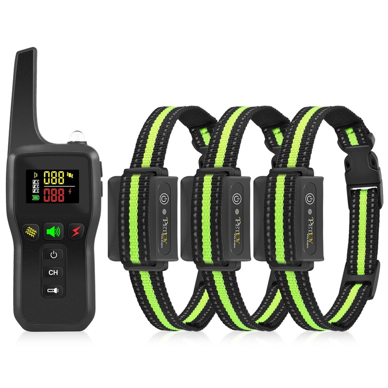 PetJoy Shock Collar for 3 Dogs, Automatic Bark Collar with Remote, Bark and Training Collar 2 in 1, Auto Bark Collar with Beep, Vibration and Shock (Level 1-100) – Remote 3300 Ft