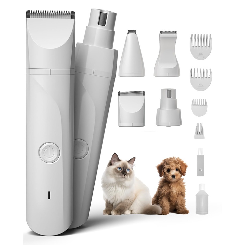 Small Dog Electric Clippers for Grooming Cordless Low Noise for Trimming Pet’s Hair 4 in 1 Quiet Cordless Small Dog Paw Trimmer Nail Grinder Shaver for Small Pets