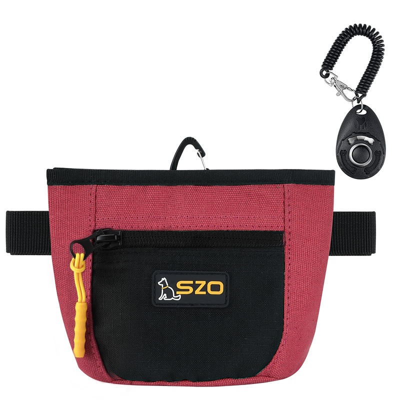 SZO Dog Treat Pouch with Pet Training Clicker, Dog Training Treat Pouch with Waist Belt Clip, Magnetic Closure, Hands-Free Training – Black&Red Red&Black