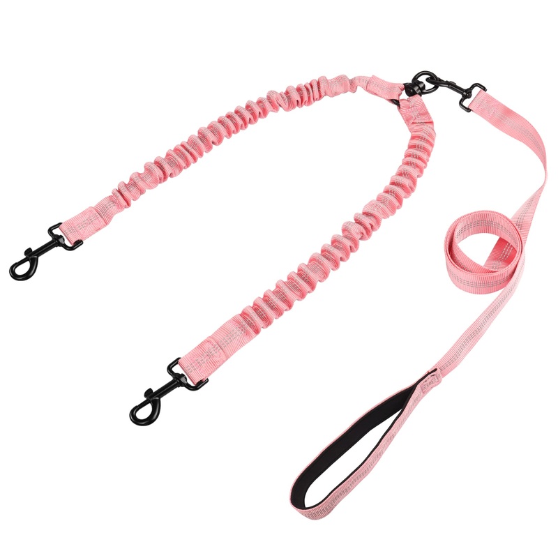 YAODHAOD Double Dog Leash for Two Dogs, 360 Swivel No Tangle with Soft Handle,Shock Absorbing Bungee Reflective Heavy 2 Dog Leashes, Walking & Training Leash Two Dogs Splitter (Pink) Pink