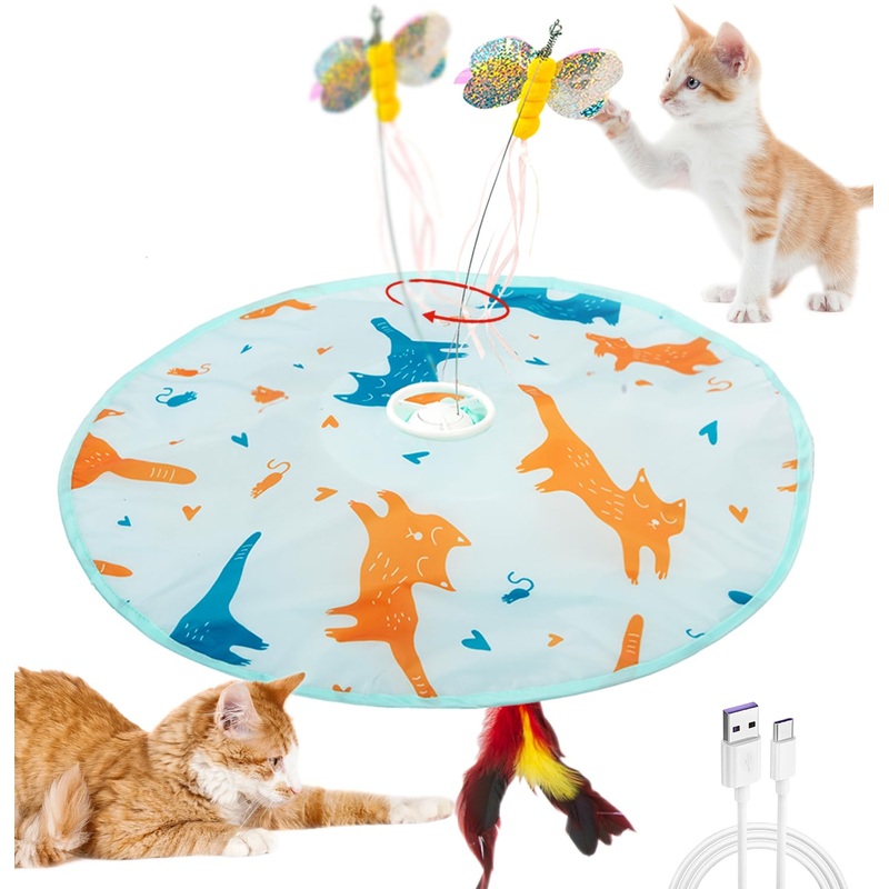 2-in-1 Rechargeable Motion Activated Interactive Cat Toys for Indoor Cats, Long Lifetime Motor Cat Chasing Toy for Exercise/Moving Butterfly/Feather Wand Kitten Toys 2-IN-1 Cat Butterfly/Feather Toy