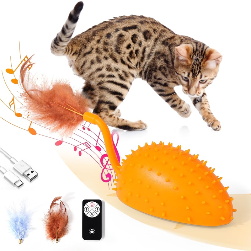 BABORUI Upgraded Interactive Cat Toy, Remote Control Mouse Toy, Automatic Cat Toys with Feathers, Moving Smart Cat Toy Car for Indoor Cats, USB Rechargeable