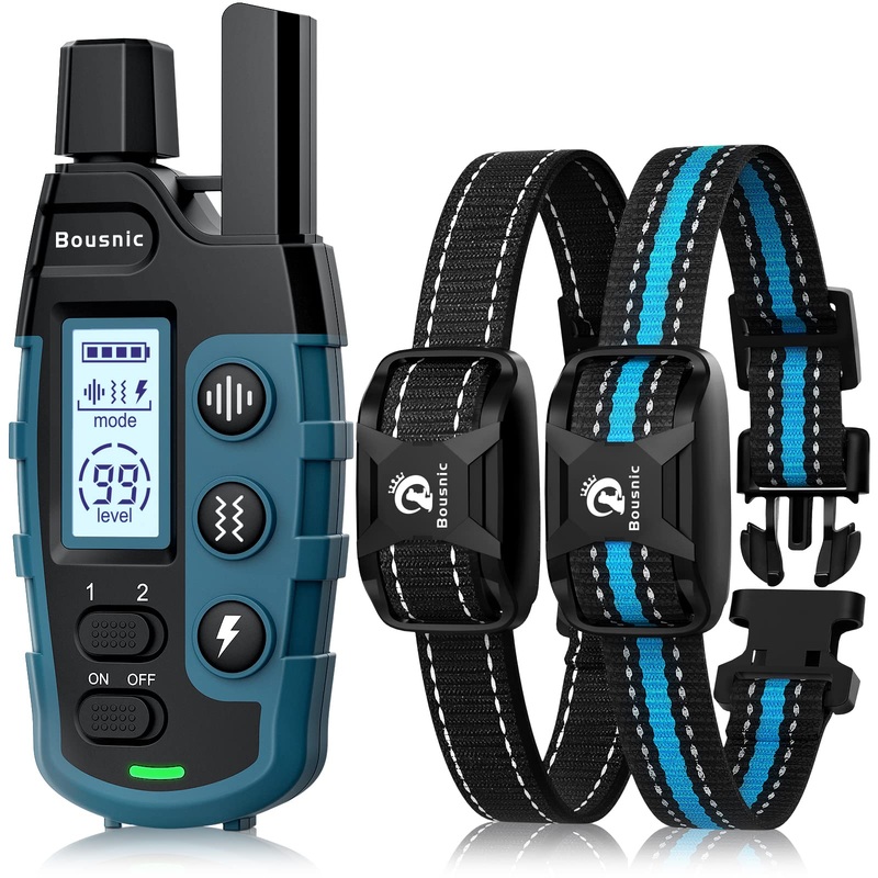 Bousnic Dog Shock Collar 2 Dogs (5-120Lbs) – 3300 ft Waterproof Training Collar for Dogs Large Medium Small with Rechargeable Remote, Beep (1-8) Vibration (1-16) and Humane Shock (1-99) Modes Blue