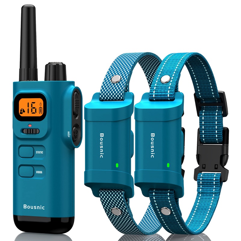 Bousnic Dog Training Collar with Remote – 4000ft Waterproof Dog Shock Collars 2 Dogs for Large Medium Small Dogs Rechargeable E Collars for Dogs Training with Beep Vibration Humane Shock(1-16) Mode Lake blue