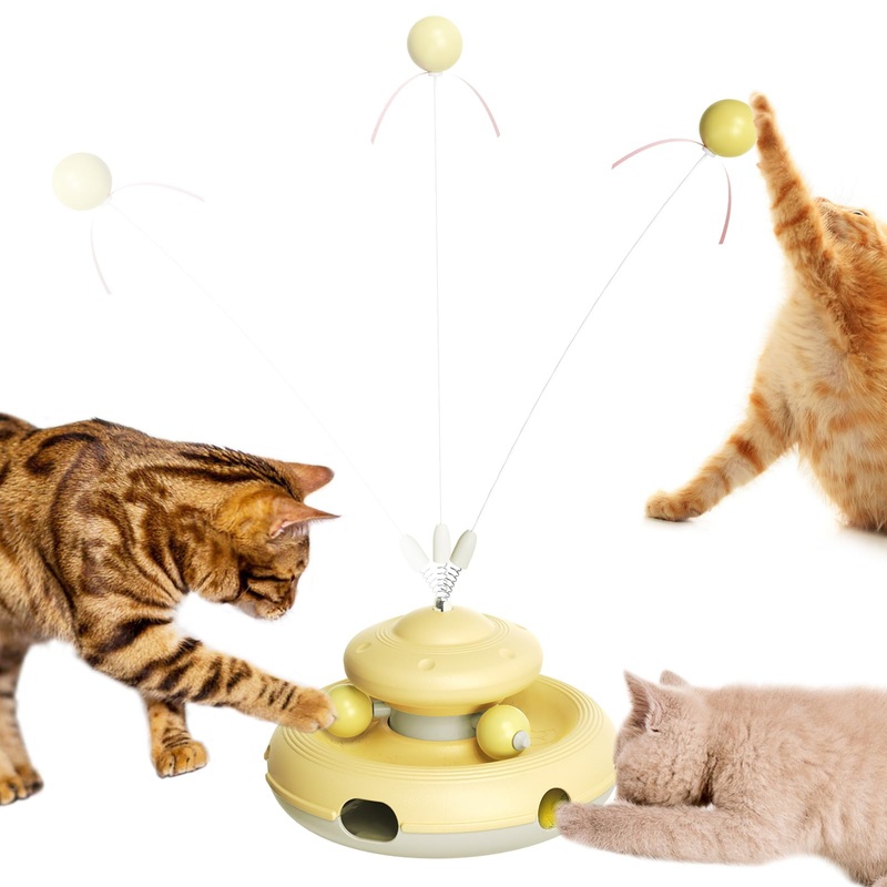 Cat Interactive Toys for Indoor Cats Dancer Supplies Bored Young Kitten Teaser Wand Feather Boredom Toy Weight Loss Kitty Tracking Balls Birthday Gift Adult Pet Enrichment Self Play High Energy Game Yellow01
