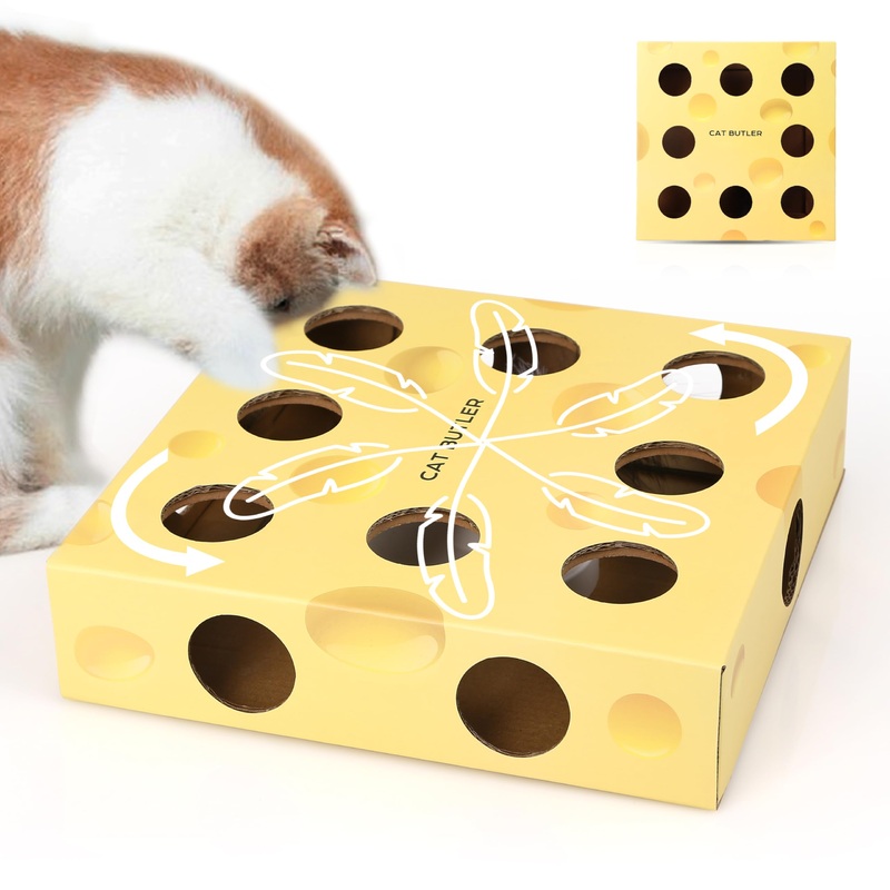 Cat Puzzle Toy, Interactive Cat Toys for Indoor Cats, Automatic Cat Toy Feather Rotation in 14 Holes Maze, Cat Feather Toy with Intelligent Sensing, New Upgrade Whack A Mole Kitten Game