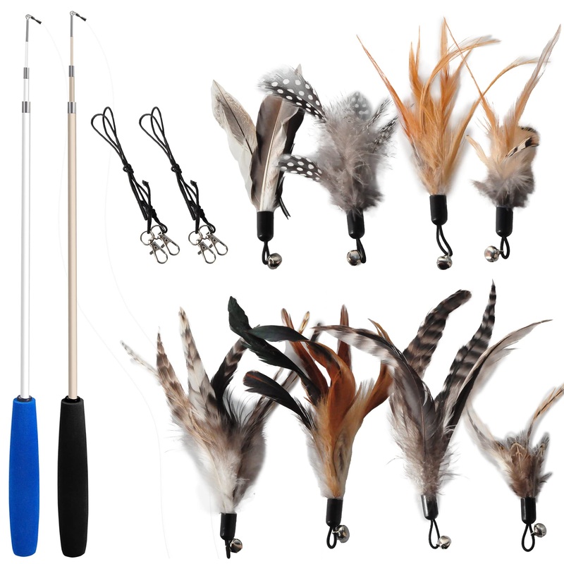 Cat Toys – No Chemical Dyeing Cat Feather Toys for Indoor Cats – Include Cat Wand and Natural Feather Refills