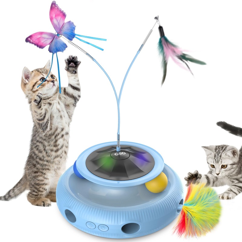 Cat Toys3 in 1 Interactive Cat Toys for Indoor CatsAutomatic Kitten Toys with Fluttering Butterfly, Track Balls and Random Moving Ambush FeatherRechargeable Feather Toys (sky blue) sky blue