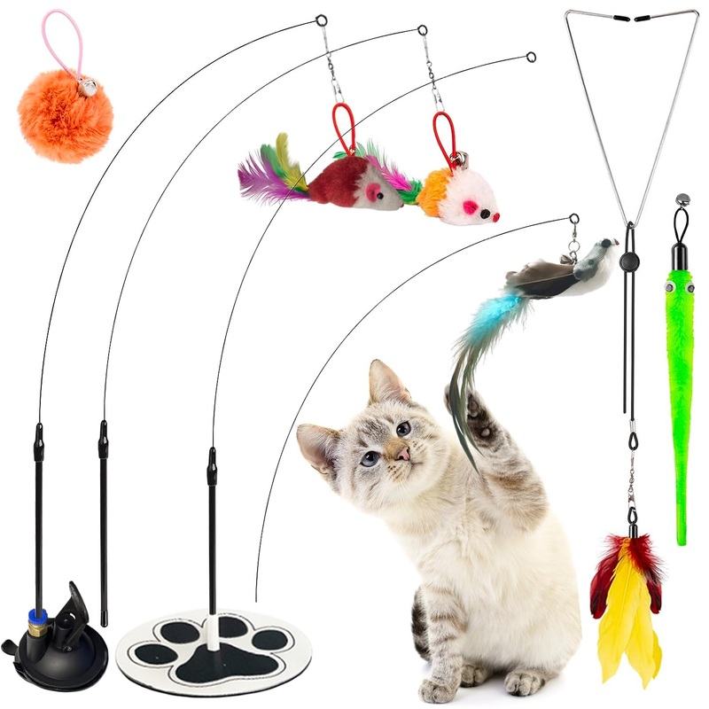 Cat Wand Toys for Indoor Cats Cat Toys for Bored Indoor Adult Cats Feather Toy Suction Cup Cat Toy Cat Bird Toy Interactive Bird Simulation Cat Floor Suction Cup Cat Toy for Indoor Cats Main Cat Toy
