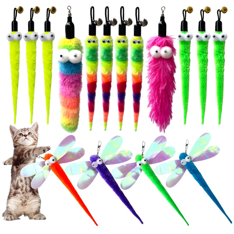 Cat Worm Toy Refills Cats Teaser Toys Cat Wand Refill Wand Replacement Cat Wand Attachments Cat Fishing Pole Toy Refill 16Pcs Cat Worms Refill,Cat Wand Toy Assorted Teaser Refills