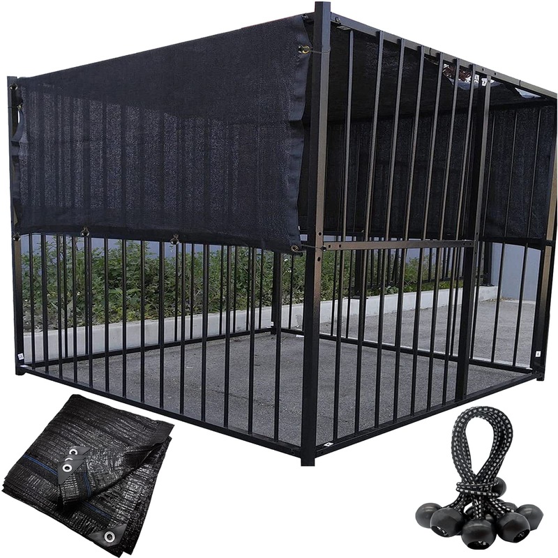 Dog Kennel Shade Cover 90% Sunblock Shading Cloth Net Mesh Tarp 10×10 ft for Outdoor Large Pet Crate with 12 Ball Bungee Cords