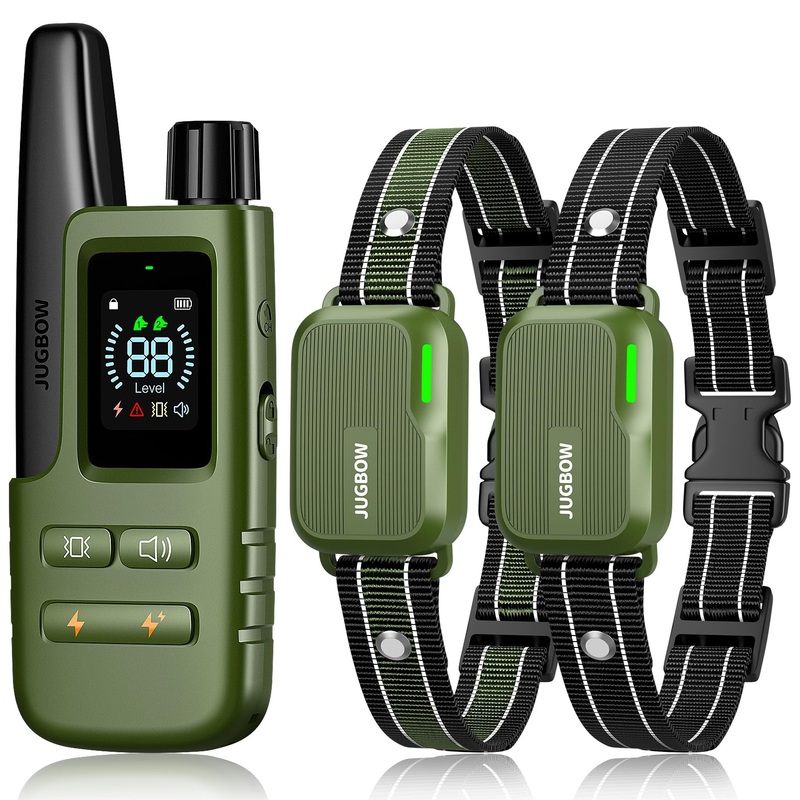 Dog Shock Collar 2 Dogs (10-120Lbs) – 3300FT Dog Training Collar with Remote IPX7 Waterproof Electric Collar with 4 Training Modes, Security Lock, Rechargeable e-Collar for All Breeds, Sizes Green