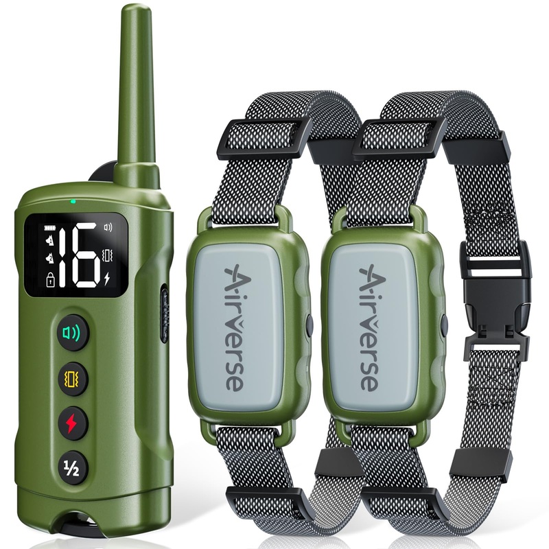 Dog Shock Collar 2 Dogs – 3300 ft Waterproof Dog Training Collar with Remote, 3 Modes Electric Dog Training Collar for All Breed Sizes,Beep/Vibration/Humane Shock (1-16 Levels) Avocado Green 2-Pack