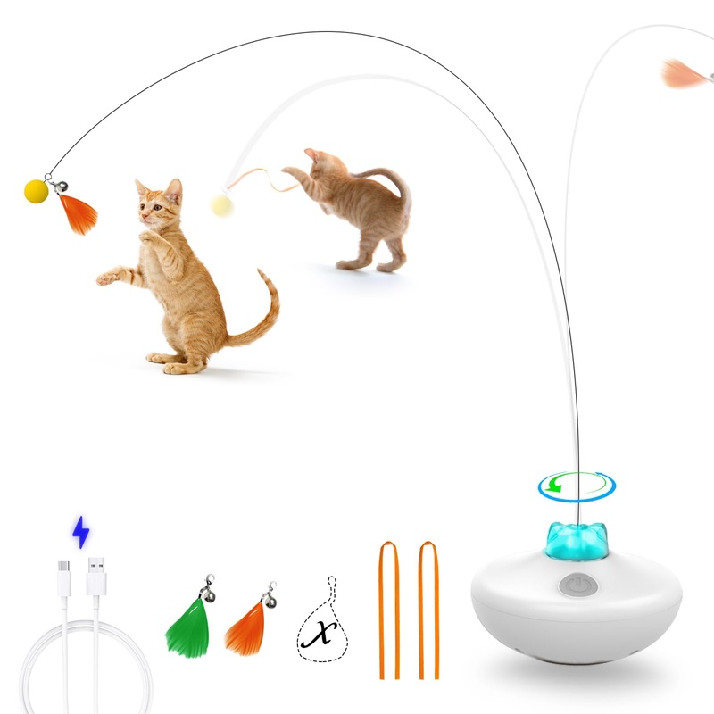 Interactive Cat Toys Cat Exercise Tumbler, Rechargeable Cat Toys for Indoor Cats Spin Butterfly Game Teasing Kitty, Extra Long Feather Wand (P33 cat Toys) P33 cat toys