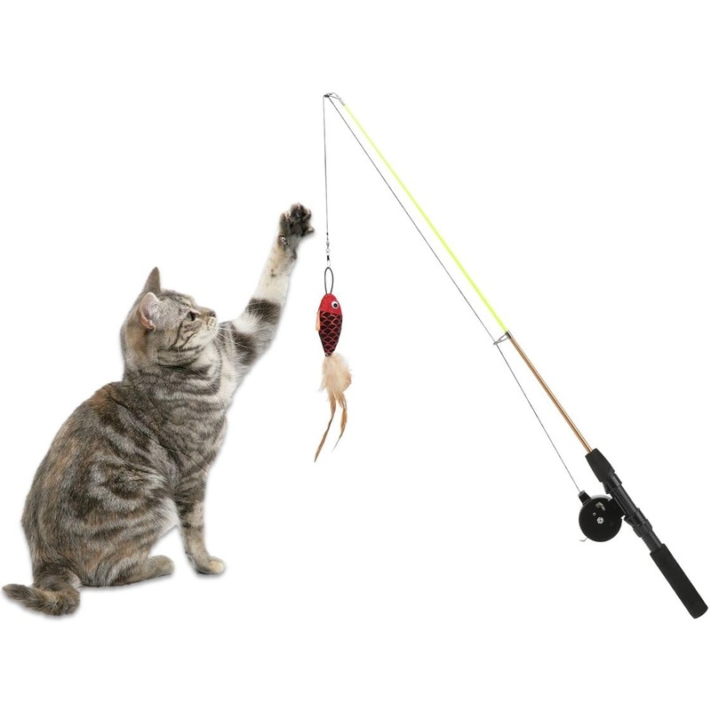 KOTYA Cat Fishing Pole Toy with Feather Lure – Cat Fishing Rod and Reel Combo in a Durable Toy Fishing Pole – Premium Cat Fish Toy to Promote Physical Activity – Retractable Cat Wand