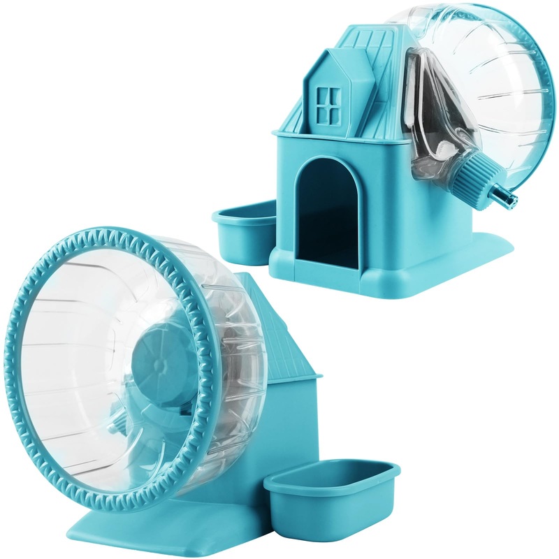 Silent Hamster Wheel 7Inch Multifunctional Hamster Wheel Quite Running Spinner Wheel Accessories with Food Bowl Water Bottle for Hamsters Dwarf Gerbil Hedgehog Chinchilla (Blue) Blue