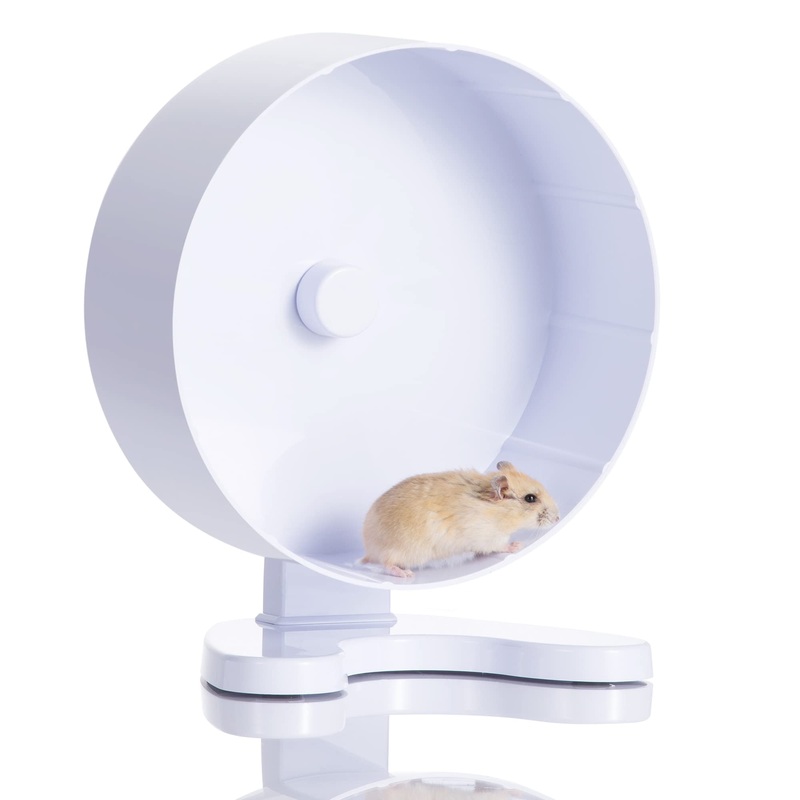 Super Silent Hamster Wheel, 8.5 Inches Small Animal Exercise Wheel for Gerbil, Syrian & Dwarf, Chinchilla Wheel with Stable Stand, White