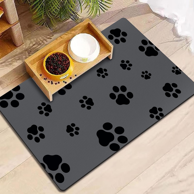 18″30″ Dog Food Mat-Absorbent Dog Mat for Food and Water, No Stains Quick Dry Cat Dog Food Bowl Mat Non Skid Dog Feeding Mat with Footprints for Messy Drinkers,Dark Grey 18″30″ Dark Gray-JY