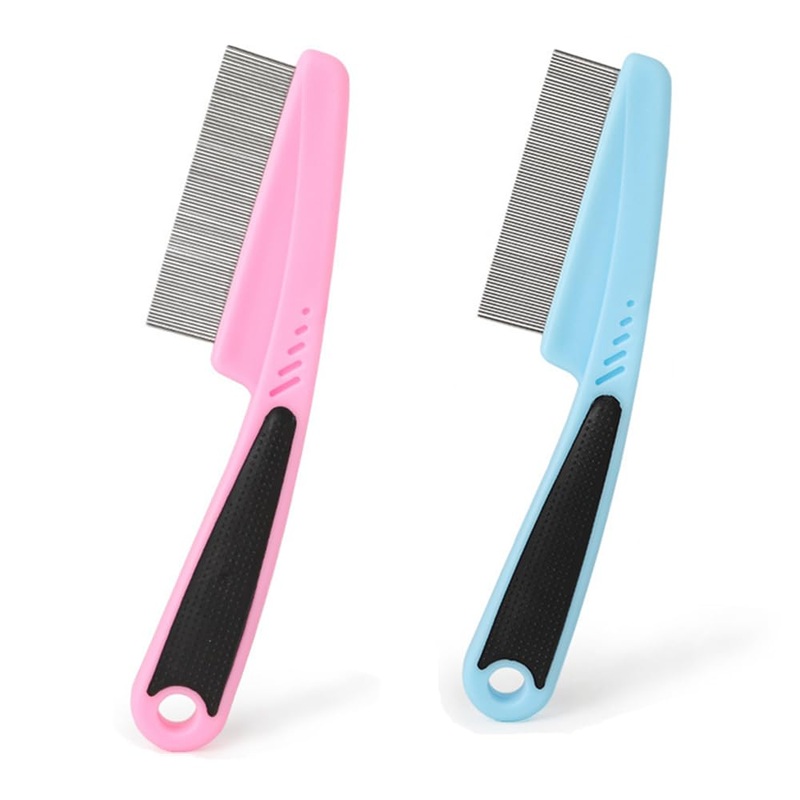 2 Pack Dog Comb Kit, Stainless Steel Cat Flea Comb Lice Grooming Combs with Rounded Teeth, Professional Pet Tear Stain Remover, Dematting Tool for Dog Cat Small Pets