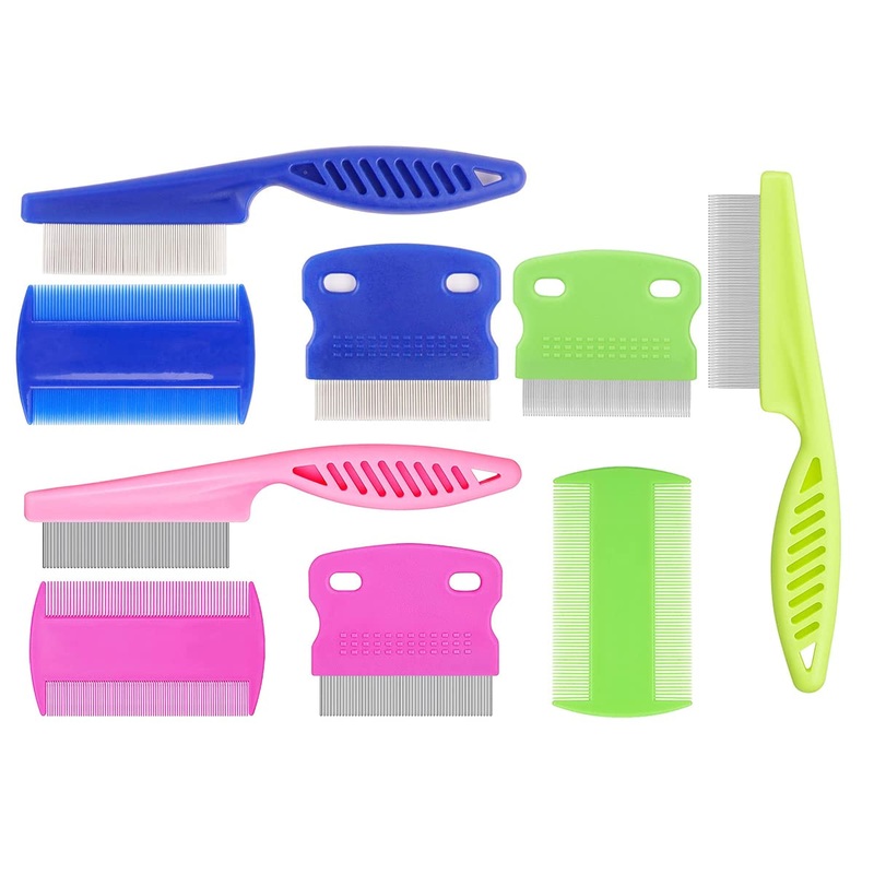 9 Pieces Pet Flea Lice Comb, Dog And Cat Tear Stain Remover Comb, Remove Eye Mucus Crust Dandruff Floating Hair. Pet Grooming Comb Kit For Long And Short Haired Dog Cat(Blue,Rose Red, Green)