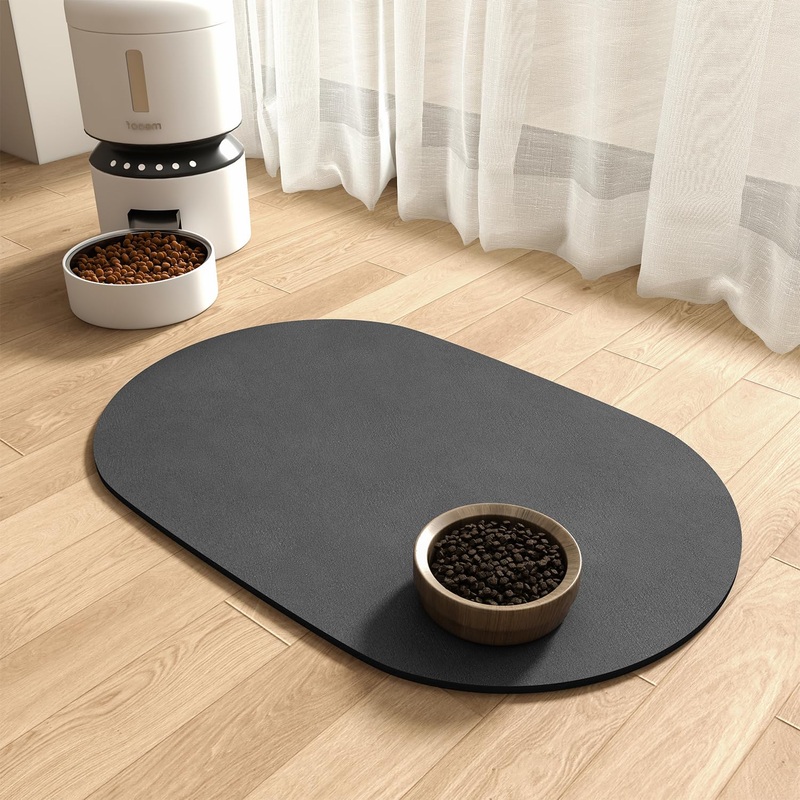 Absorbent Dog Food Mat-Dog Mat for Food and Water Bowl, Quick Dry Pet Food Mat, No Stains Dog Feeding mat, Dog Accessories Pet Supplies Mat-Dog Water Bowl Mat for Messy Drinkers 12″X19″ DARKGREY